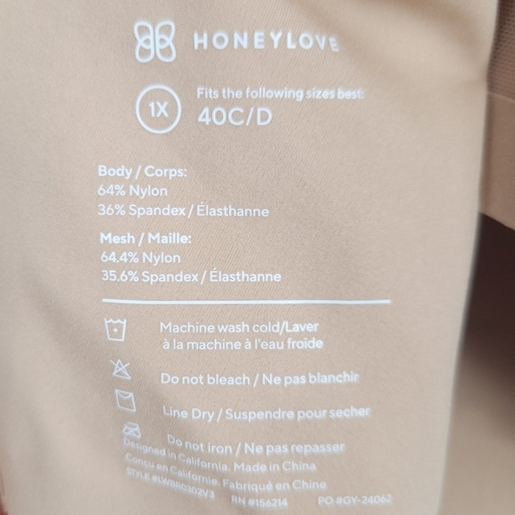 Honeylove Mesh CrossOver V-Neck Wireless Bra in Sand 40 C/D (1X) - Picture 12 of 12